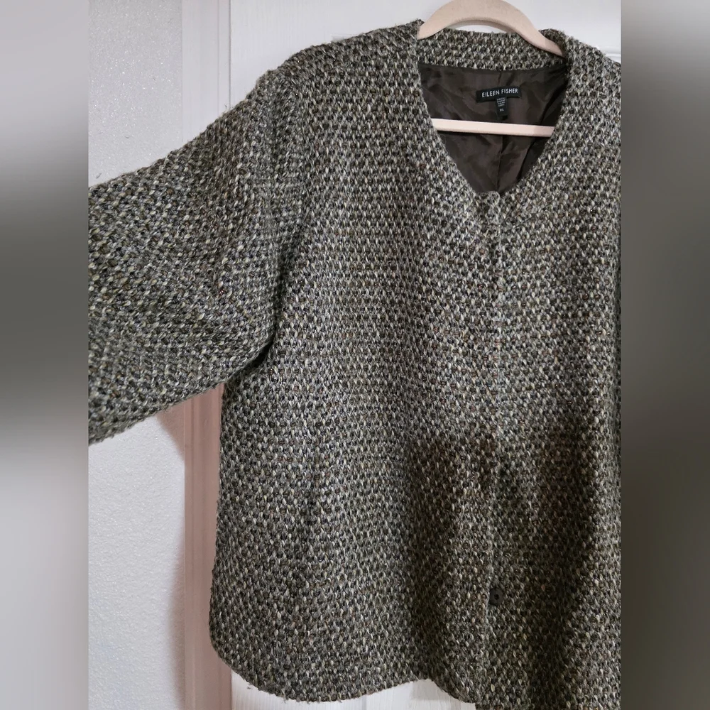 EILEEN FISHER Women's Textured jacket Coat Knit Cottage Wool Quiet Luxury Merino